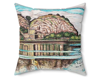 Polyester Square Pillow- Dumbarton Castle Design (gift, art, decor, interior, home)
