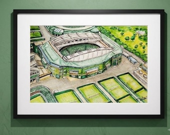Lámina artística Giclée de la pista central de Wimbledon: Decoración para el hogar con temática de tenis.