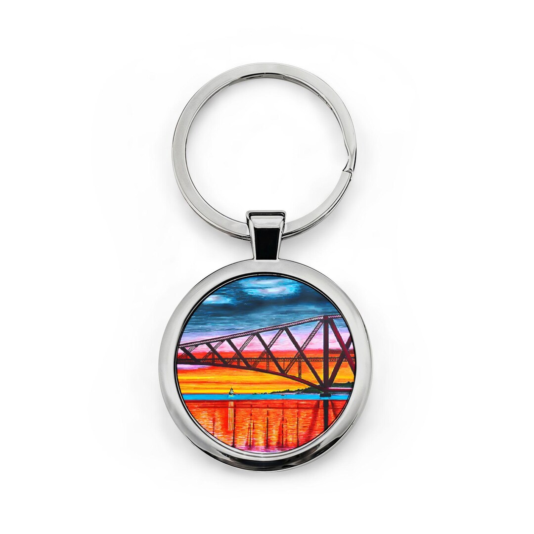 Bridge Shape Key Chain Forth Road Bridge Art Keychain Round Stainless Steel Keyring - Etsy