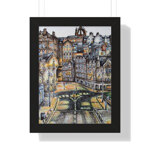 Edinburgh Old Town gerahmter Kunstdruck: Waverley Bridge, Schottland