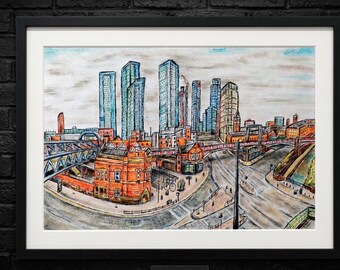Obra de arte de Manchester Deansgate: regalo de cumpleaños, decoración del hogar, lámina.