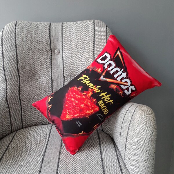 Doritos Flamin Hot  Chips Pillow,Ornament Toys,Cute Soft Stuffed Fabric,Funny Novelty Food Red Pillow,For Cars,Chips Lovers,Kids Gift Decor
