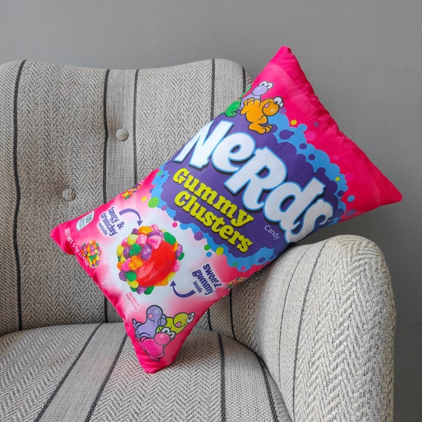 Oreiller en bonbon pour nerds, Jouets de décoration, Adorable peluche douce, Oreiller de nourriture fantaisie amusante, Oreiller pour voitures, Amateurs de bonbons et de gélatine, Déco cadeau pour enfants