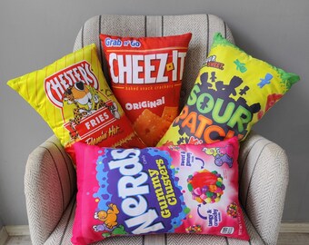 Candy&Chips Pillows,Sour Patch,Nerds,Cheez it,Chesters Pillow,Funny Novelty Food Pillow,For Cars pillow,pillow for neck,Kids Gift Decor
