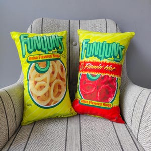 Almohada de aros de cebolla Funyuns, juguetes de adorno, almohada de comida novedosa y divertida, para automóviles, para decoración de sofás, decoración de cine en casa, almohada rellena, regalo de decoración del hogar
