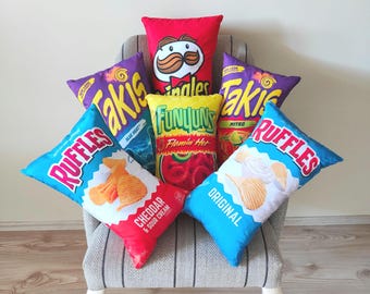 Chips Pillow: Snack Food Decor, Kids Room Gift,Double-Sided Printed Fiber Filled