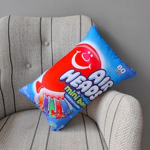 Almohada de barra de caramelo Airheads, almohada de comida divertida y novedosa, juguete de adorno, tela suave y linda, almohada para autos, amantes de los dulces, cojín para asiento de sillón
