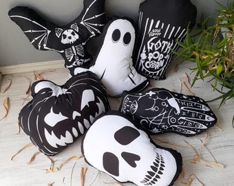Gothic Throw Pillow: Skull, Pumpkin, Palmistry, Witchy Decor