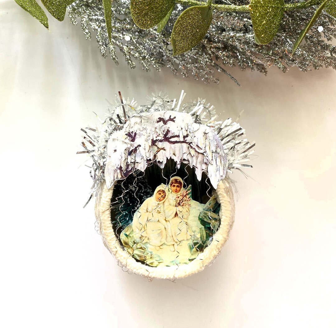 Vintage Style Cotton Batting Snow Girls Ornament Etsy