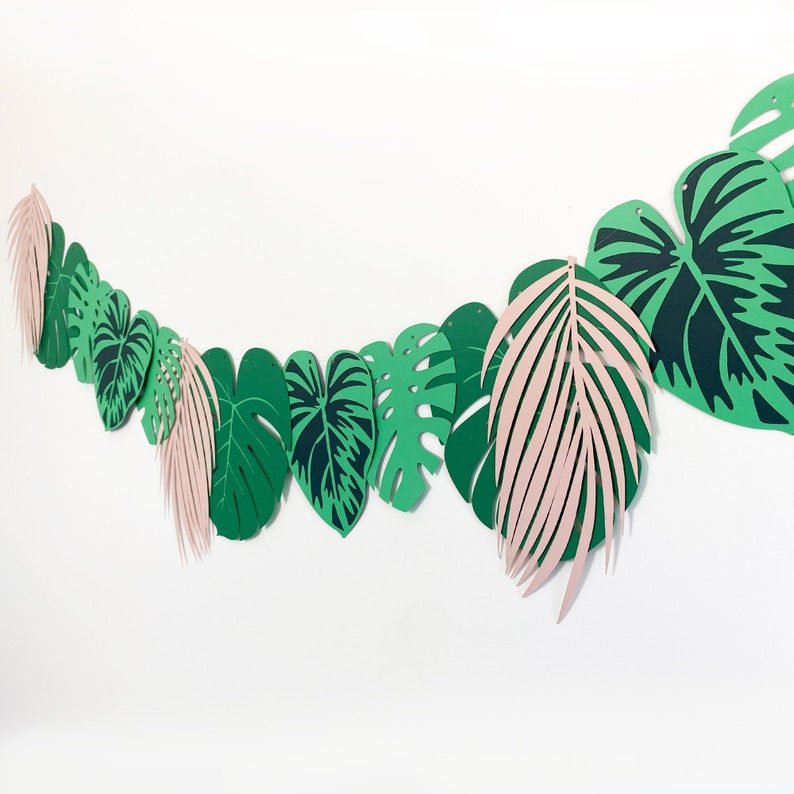Tropical Leaf Garland Monstera and Palm Leaf Bunting Party Etsy