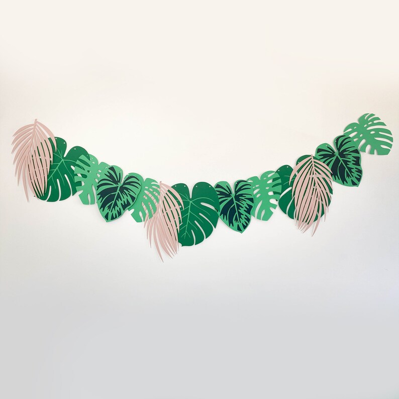 Tropical Leaf Garland Monstera and Palm Leaf Bunting Party Etsy