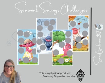 Seasonal Scratch-off Savings Challenges • Single or Bundle • Laminated A6 Size • Georgette & Fred Jr.