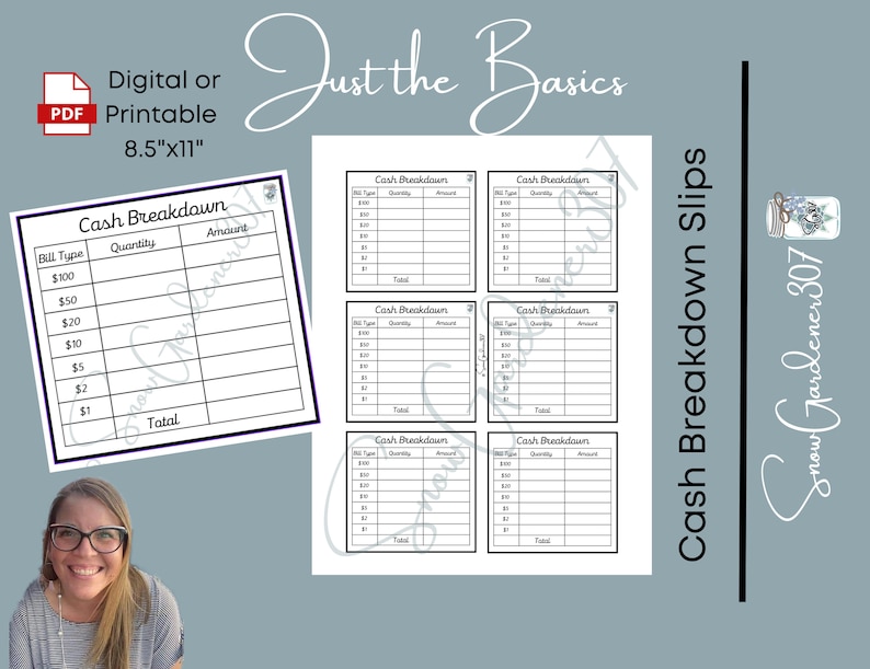 Cash Breakdown Slips • Just the Basics • Cash Budgeting - Etsy