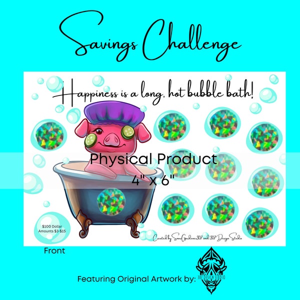 Georgette Bubble Bath Savings Challenge • Double-Sided Scratch-off and Coloring Savings Challenge • 4"x 6" Size • 307DesignStudio