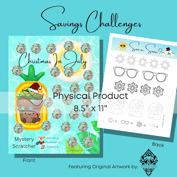 Christmas in July • Full Page Double-Sided Scratch-off Savings Challenge • FREE Dashboard with Bundle • Original Artwork by @307DesignStudio