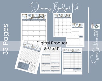 January Budget Planner Kit: Dated & Undated, 33-Page Printable (PDF)