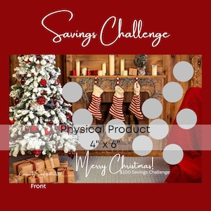 Merry Christmas Savings Challenge • Stockings and Tree • Double-Sided Scratch-off and Roll & Save • 4&quot;x 6&quot; Size