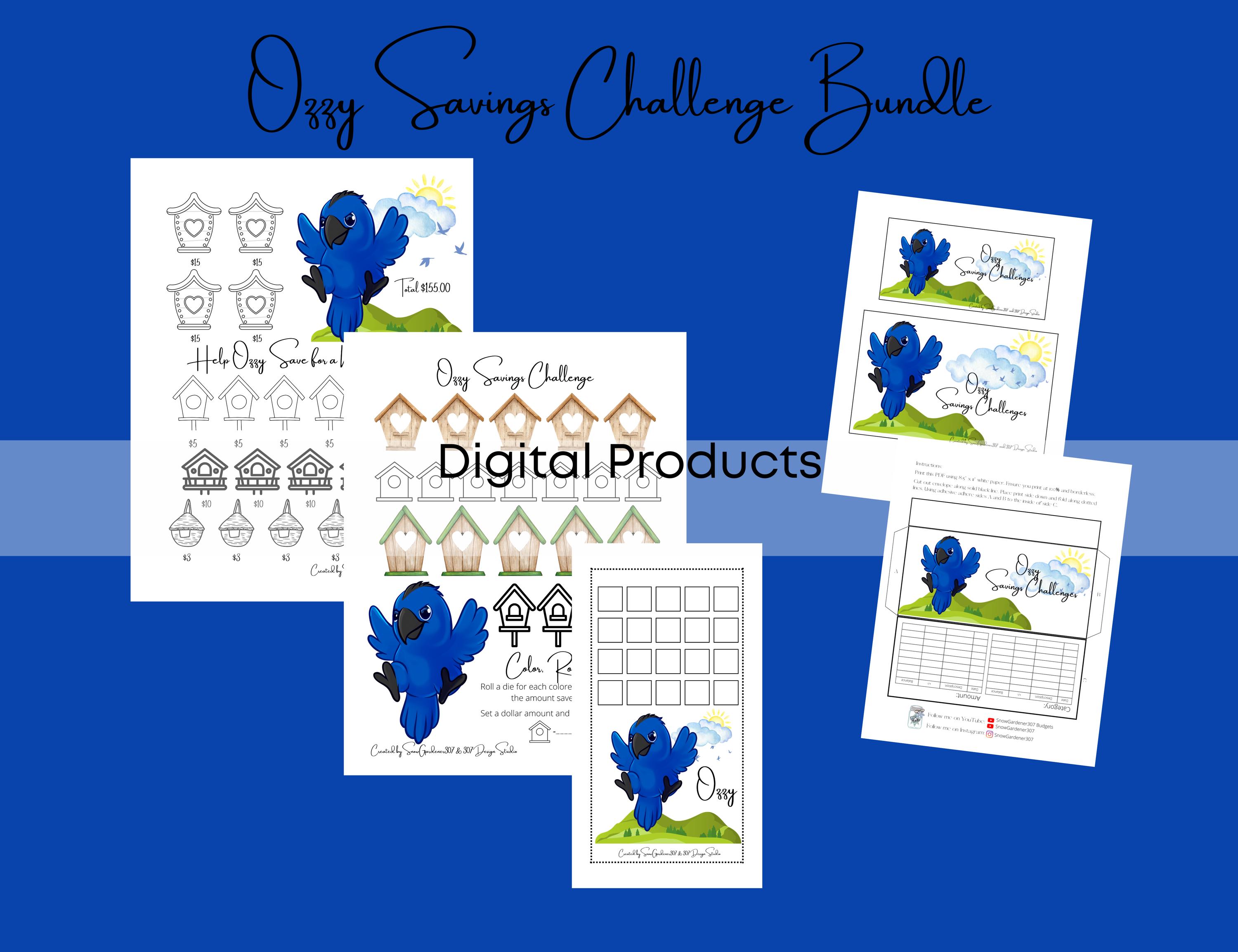 Ozzy Home Savings Challenges * Fun Bird * Printable * Dashboards & Envelope * ANY Income