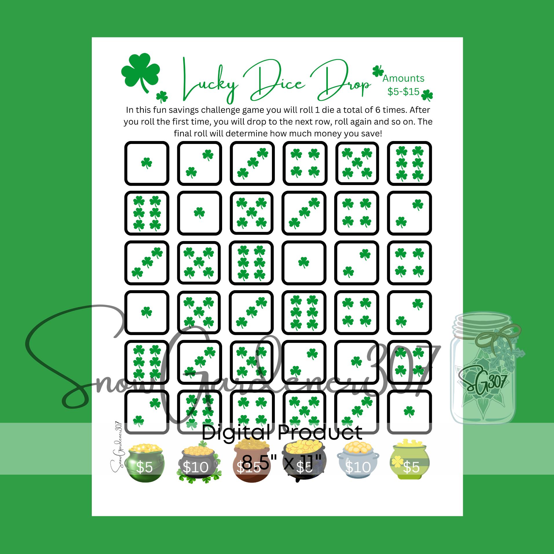 Lucky Dice Drop Savings Challenge * St. Patrick's Day * Printable ...