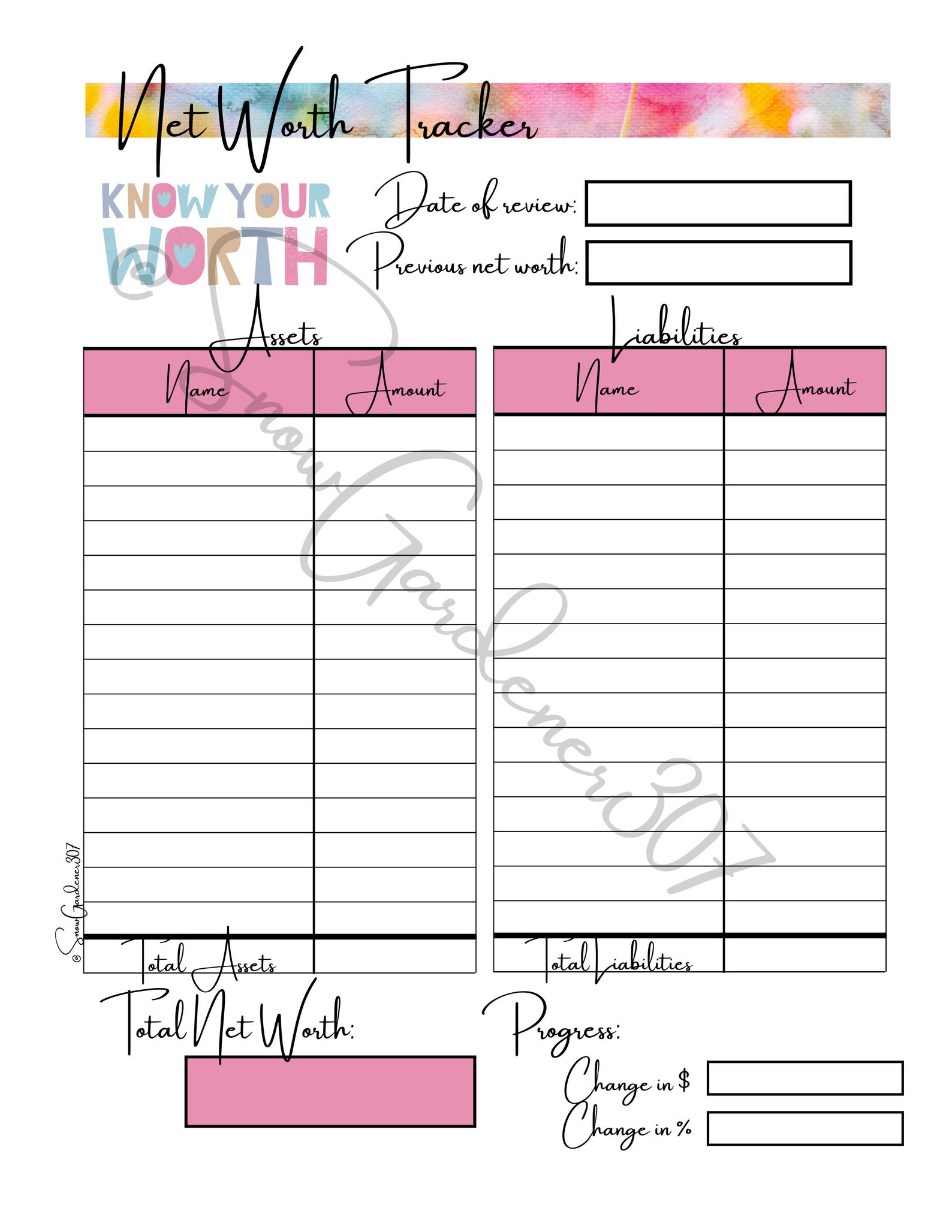 Net Worth Tracker Printables 3 Visual Aid and Tracker for - Etsy