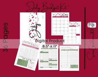 July Budget Planner Kit: Trackers, Sinking Funds, Cash Budget (36 Pages) (PDF)