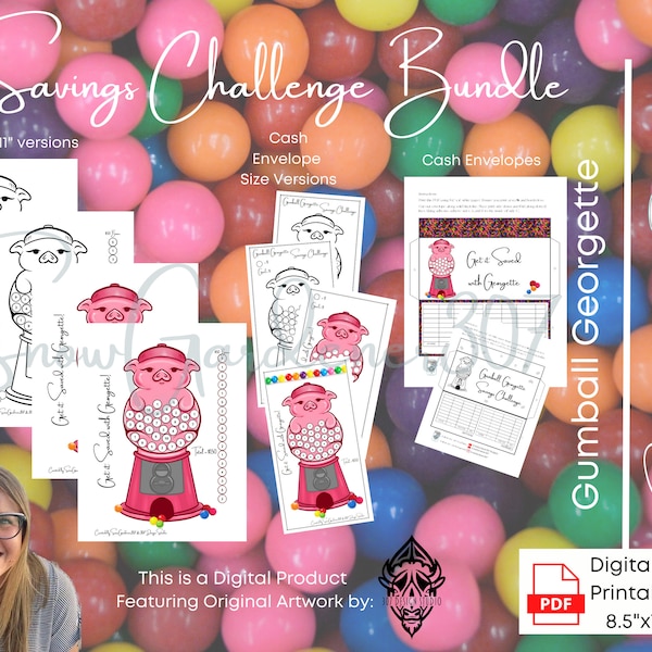 Gumball Savings Challenge* Georgette * Low Budget * Printable and Digital * Kid Friendly Savings Challenge *  Original Art -307DesignStudio