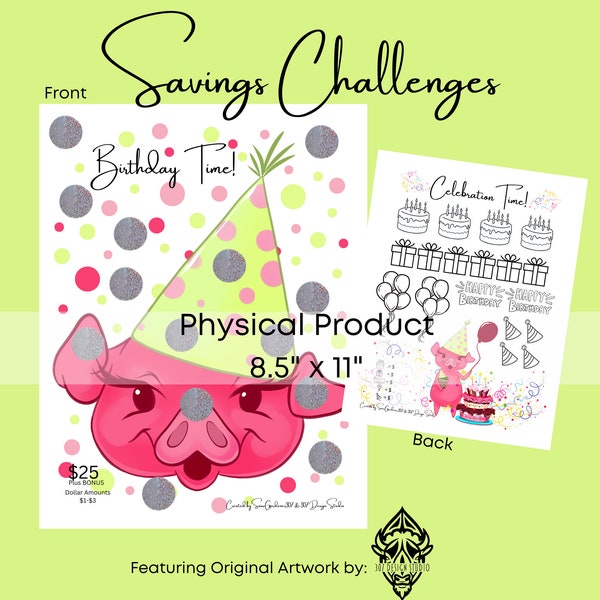 Birthday Scratch-off Savings Challenges • Single or Bundle • Double Sided• Physical Product- 8.5" x 11" Size • Georgette