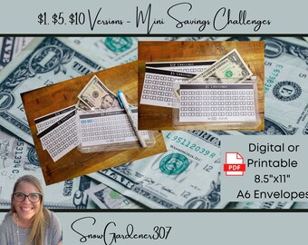 1 Dollar Challenge * 5 Dollar Challenge * 10 Dollar Challenge * A6 size plus BONUSES * Printable Trackers * Money Tracker * Digital Download
