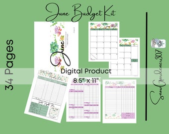 June Budget Planner Kit: Trackers, Sinking Funds, Cash Budget (34 Pages) (PDF)