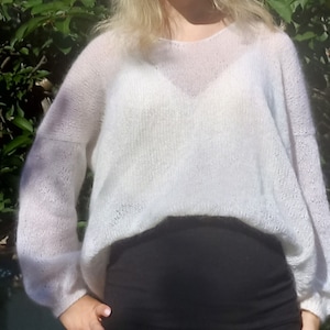 White mohair sweater Light chunky sweater Handknit sweater Chic oversized sweater Elegant wool sweater