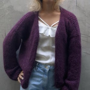Mohair cardigan purple - berry color ,Mohair knitted cardigan, Chunky cardigan, Knit Mohair Cardigan