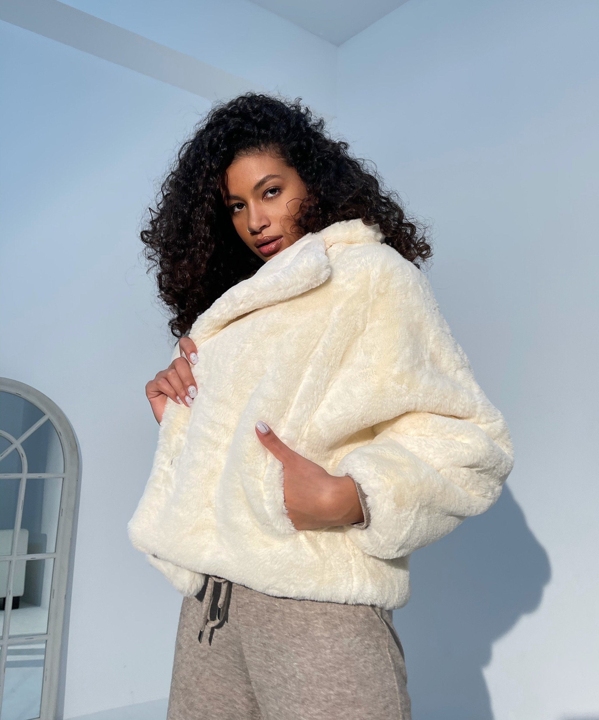 Faux Fur Cream Women's Coat Women's Jackets Etsy