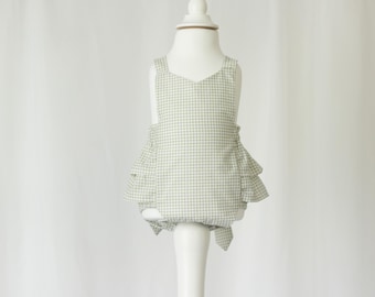 Pelele verde salvia, pelele de cuadros para bebé, conjunto de verano para bebé, pelele unisex para bebé, conjunto personalizado para bebé, regalo para bebé