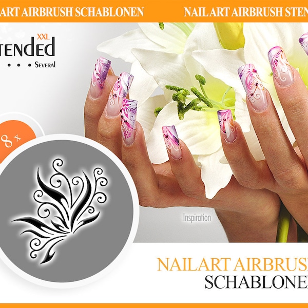 Nail Airbrush Schablonen (XSL2009) XXL Several, 8 Stück, 2 Größen