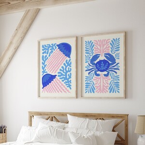 Abstract Nautical Wall Art Set Of 2  , jellyfish Wall art  , Abstract Ocean theme set of 3 , Abstract Sealife Poster , Nautical summer decor