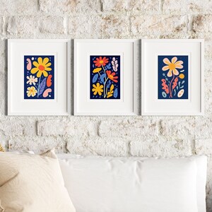 Abstract Flowers Print Set of 3 , Abstract Flower Poster Boho Printable Art  , Abstract botanical Wall art , Boho Wall Decor