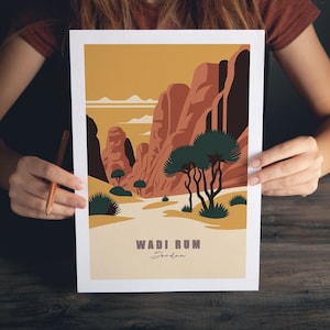 Wadi Rum Travel Poster, Jordan Print, Reiseandenken