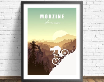 Morzine Mountain Bike Poster , France Print , MTB trail poster