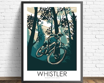 Whistler Mountain Bike Print , British Columbia MTB Poster , Canada Art Print