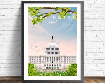Washington DC Travel Print ,  Capitol Poster