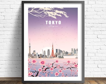 Cartel de Tokio / Impresión de Japón / Impresión de arte de flor de cerezo