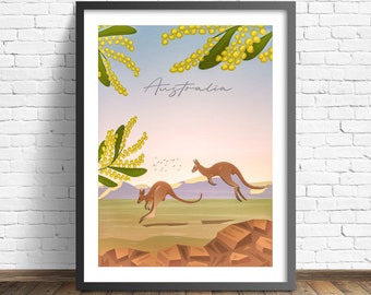 Australia Poster |  Uluru travel print | Kangaroo Art Print