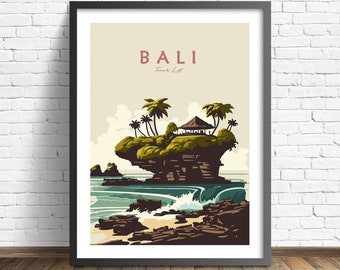 Affiche de voyage de Bali, impression d'Indonésie, art de Tanah Lot