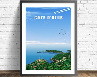 Cote d&#39;Azur Travel Print , French Riviera Poster