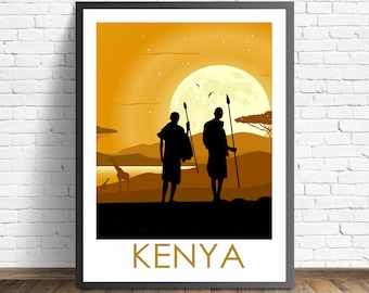 Kenya Travel Poster |  Masai warrior Print | Africa Art Print | Nairobi