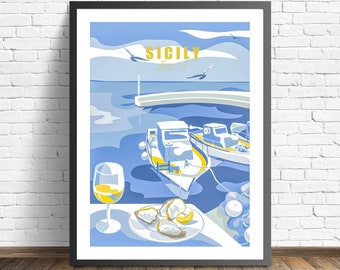 Sicily Travel Poster  , Italy  Print