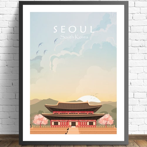 Seoul Map Poster South Korea Map Print Art Deco Series Etsy