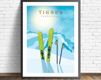 Tignes travel print , French Alps Poster
