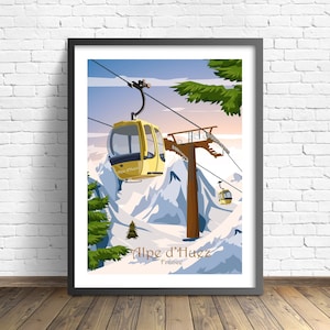 Alpe d&#39;Huez France Ski Resort Poster | French Alps Print