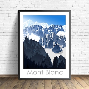 Mont Blanc Print | France Mountain Poster | Travel Poster